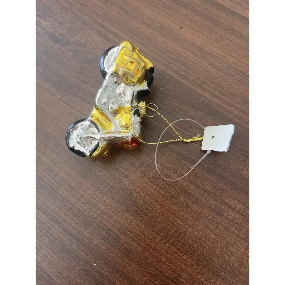 Vtg Yellow MOTORCYCLE CHRISTMAS GLASS ORNAMENT NEW W/TAG
